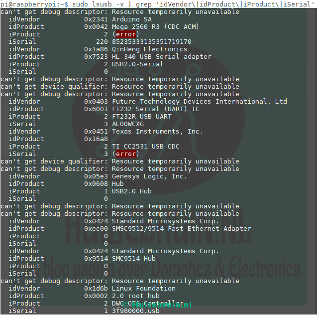 USB-poorten configureren voor Domoticz nl met lsusb 4