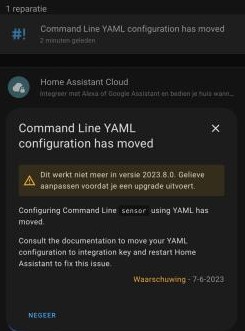 command line sensor melding Home Assistant v2023.06.0